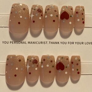 [XS] 10Pcs Handmade Wearable Press on Nail Full Cover Short Valentines Red Heart